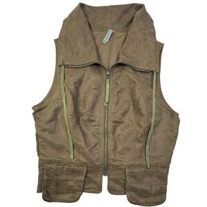 Y2K Steampunk Brown Utility Vest Cargo Pockets Cinch Back Miilla Large